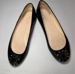 Coach Black Leather Studded Round-Toe Flats measure size 7 thumbnail 1