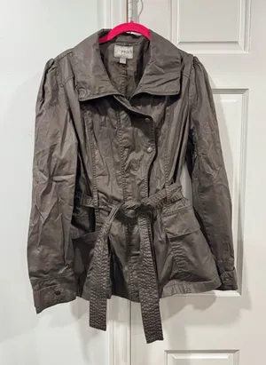 Women's Taupe Utility Belted Jacket with Gathered Shoulders thumbnail 1