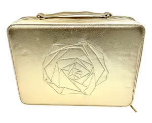 Lancome Makeup Train Case Travel Bag Gold Metallic Rose Vanity Decor Large NEW‎ thumbnail 1