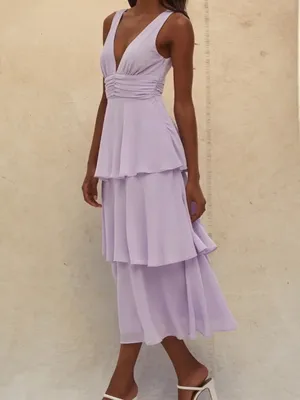 Lulus Celebration Time Lavender Tiered V-Neck Midi Dress Size XS Wedding Guest thumbnail 9