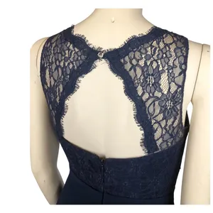 Azazie Navy Lace Chiffon Open Back Bridesmaid Formal Maxi Gown X Small thumbnail 8