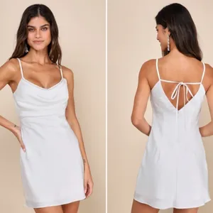 LULUS Sexy Bridal Bachelorette Engagement Bridal Shower Cowl Neck Mini Dress thumbnail 4