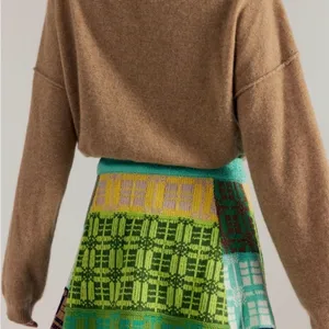 NWT Free People After School Thick Knit Patchwork Mini Skirt Green Combo Small‎ thumbnail 3