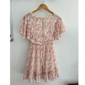 Kiss The Sky Floral Ruffle Mini Dress Pink Cream V-Neck Flutter Sleeve XS thumbnail 3