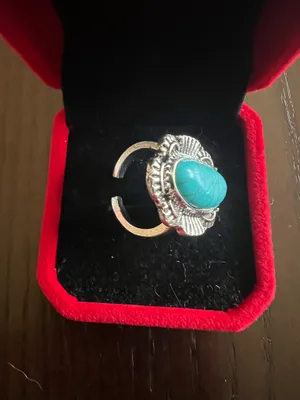 Boho Turquoise Oval Shape Gemstone Boho Statement Ring Size 6 Blue thumbnail 3