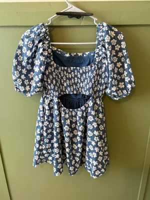 American Eagle Blue Floral Square Neck Puff Sleeve Mini Dress thumbnail 3