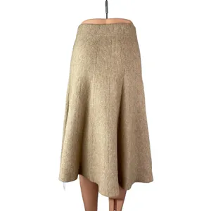 NEW Commense Beige Knit High Waisted A Line Flare Pleated Midi Skirt Size S thumbnail 4