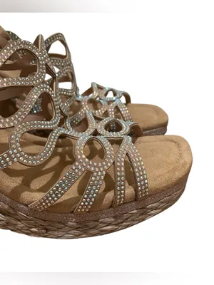Impo Orleans Raffia Platform Wedge Sandals Taupe Rhinestone Women’s Size 9 thumbnail 3