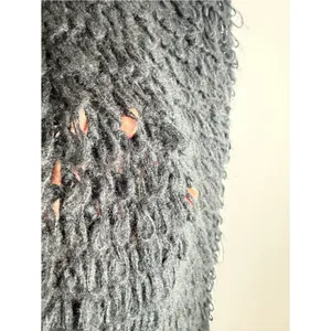 YA Los Angeles Black Shaggy Open Knit Sweater Tunic Top/Dress Boho Festival Goth Grunge Sz L thumbnail 4
