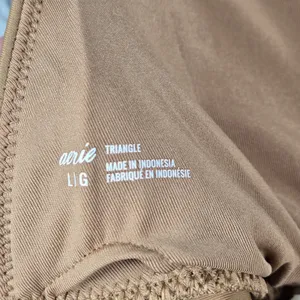 Aerie Triangle‎ Bikini Top Tan Ruffle Straps Lace Up Back Size L thumbnail 5