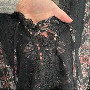 MAURICES Black Geometric Swiss Dot Crochet Lace Up Long Sleeve Peasant Top Tunic thumbnail 7