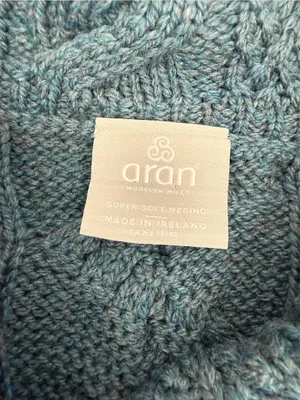 Aran Woollen Mills 3 Button Long Supersoft Merino Wool Cableknit Cardigan Blue thumbnail 13