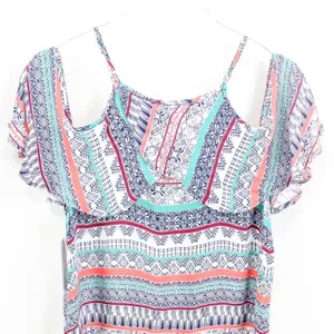 ELLA MOSS Blue Coral Cold Shoulder Boho Medallion Blouse thumbnail 8