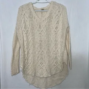 Free‎ People Cross My Heart Raw Hem Oversized V Neck Sweater Off White Size xs thumbnail 2