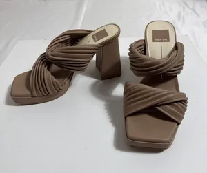 Dolce Vita Sandals Womens 7 Shoes Beige 4” Block Heels Slip On New Rubber Sole thumbnail 1