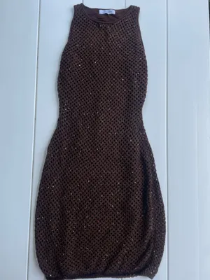 The Noli Shop Seraphina Brown Espresso Crochet Sleeveless Dress, Size S thumbnail 8