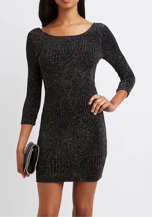 Deb Bodycon‎ Black Sparkle Dress with Open Back Medium thumbnail 1