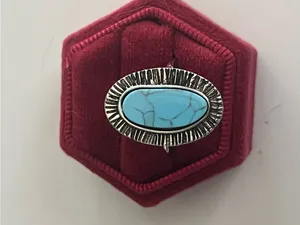 Bohemian Style Stainless Steel Silver Faux Turquoise Ring Size 8 NWT thumbnail 2