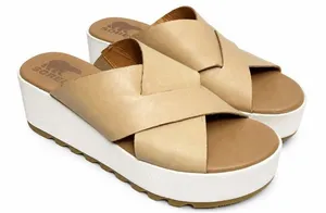 Sorel Cameron Flatform Slide Sandal Women 8.5 Beige Leather Criss Cross Platform thumbnail 1