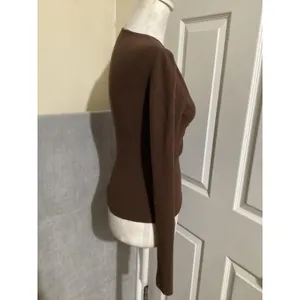 Wilfred Sweater Womens Small Brown Lace Up V Neck Ribbed Knit Long Sleeve Fitted thumbnail 2