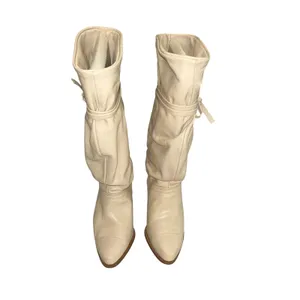 Dingo Vintage Cream Leather Slouch Boots Bow Tie Stacked Heel Pointed Toe Size 9 thumbnail 4