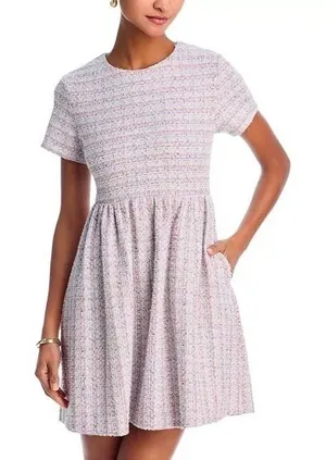 Aqua Rainbow Tweed Mini Dress Womens Small Pink‎ Multi Preppy Classic Feminine thumbnail 1
