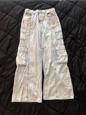 {SO} Light Blue High-Rise Utility Cargo Wide Leg Jeans thumbnail 1