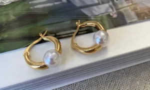 18K Gold Plated White Pearl Hoop Earrings for Women,Pearl Earrings thumbnail 1