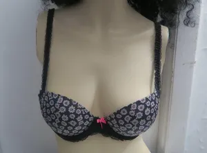 PINK Victoria's Secret flirt push-up bra floral flowers in black and white size 34B. thumbnail 2