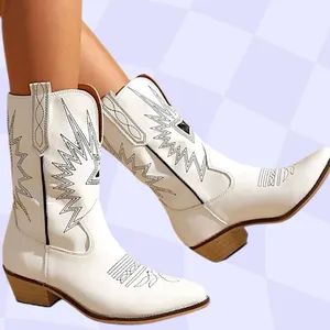 White, Silver & Black Embroidered Mod Calf Western Cowboy Boots thumbnail 1