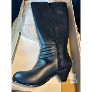 Valley Lane Black Ruched Button Knee High Boots Wide Width 7WW Witchy thumbnail 3