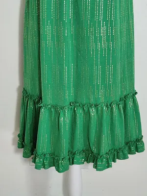 Signature by Robbie Bee Sleeveless Green and Gold Ruffle Mini Dress Size Small thumbnail 3