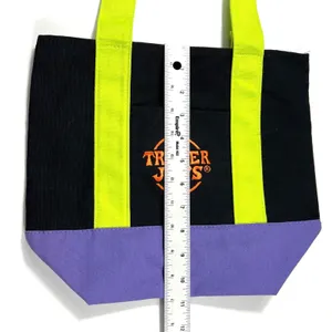 Trader Joe's Mini Canvas Halloween Tote Bag Black Purple Embroidered Logo EUC thumbnail 7