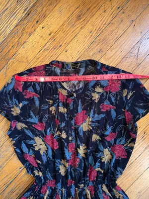 Vintage Ark Reworked midi dress black w/floral pattern and black lining Sz 6 thumbnail 9