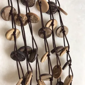 Triple strand earth tones necklace flat wooden circles boho hippie thumbnail 4