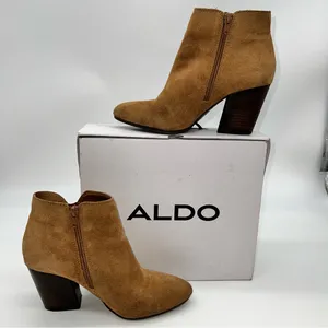 ALDO Blanka Women's Tan/Brown Suede Ankle Booties w/Stacked Wooden Heel-Size 7.5 thumbnail 2