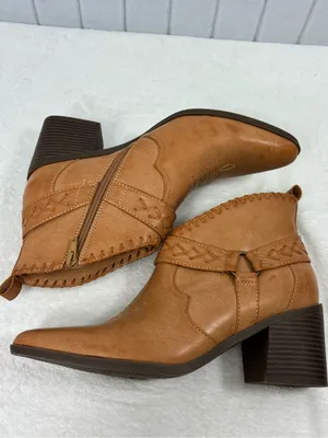 FRYE AND CO. Palma Stacked Tan Leather Western Ankle Heel Booties Size 9.5M thumbnail 6