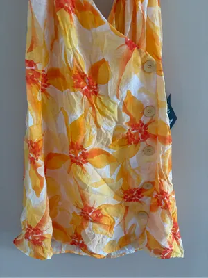 Lulus Prue Orange Floral Halter Mini Dress Size large Sleeveless V Neck Vacation thumbnail 11
