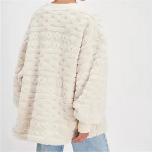 NWOT Free People Cable Knit Faux Fur Oversized Sweatshirt | Ivory Cream Sz Small thumbnail 10