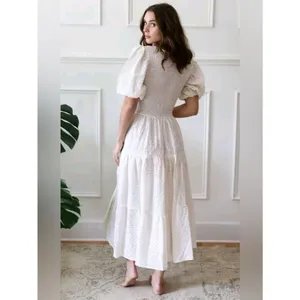 Mille white Eyelet Cotton Maxi Dress summer Women's Size S thumbnail 6