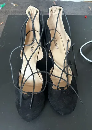 Bella Marie‎ Black Lace Up Wedge Heels in 8.5 thumbnail 1