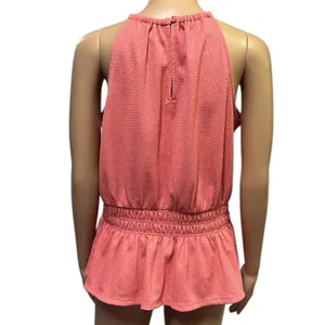 Nine West Peach Sleeveless Halter Keyhole Back Peplum Smocked Tank Top Blouse M thumbnail 6