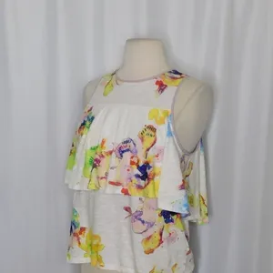 NWT!! Anthropologie MEADOW RUE Cantara Floral Knit Tiered Tank Top X-Small thumbnail 7