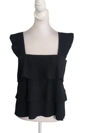 J. Crew Black Pleated Ruffle Tiered Sleeveless Blouse Size Medium NWT thumbnail 1