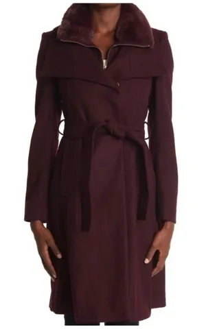 $360 Sam edelman belted wool coat in rich plum size 8 thumbnail 1