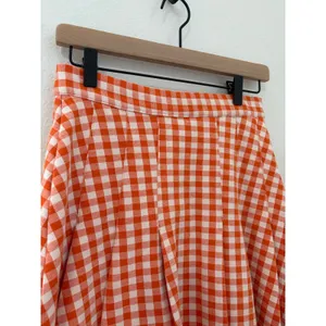 Free People Size 4 Honey Pleated Skirt Pleated Orange Gingham Preppy Picnic Fall thumbnail 4