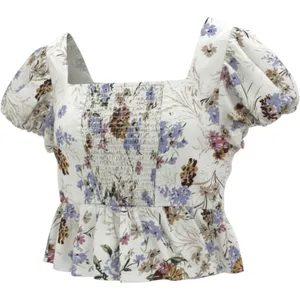 Anthropologie puff sleeve corset style cream floral top size small thumbnail 2