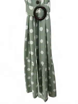 Monteau Linen Blend Polka Dot Midi Dress with Belt Green Size Small thumbnail 6
