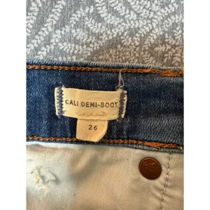 Madewell Cali Demi Boot Jeans Size 26 Blue Cropped Flare Raw Hem Frayed thumbnail 4
