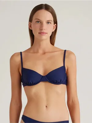 NWT Quince Deep Navy Blue Italian Demi Bikini Top Swim Suit Women's Size Small thumbnail 1